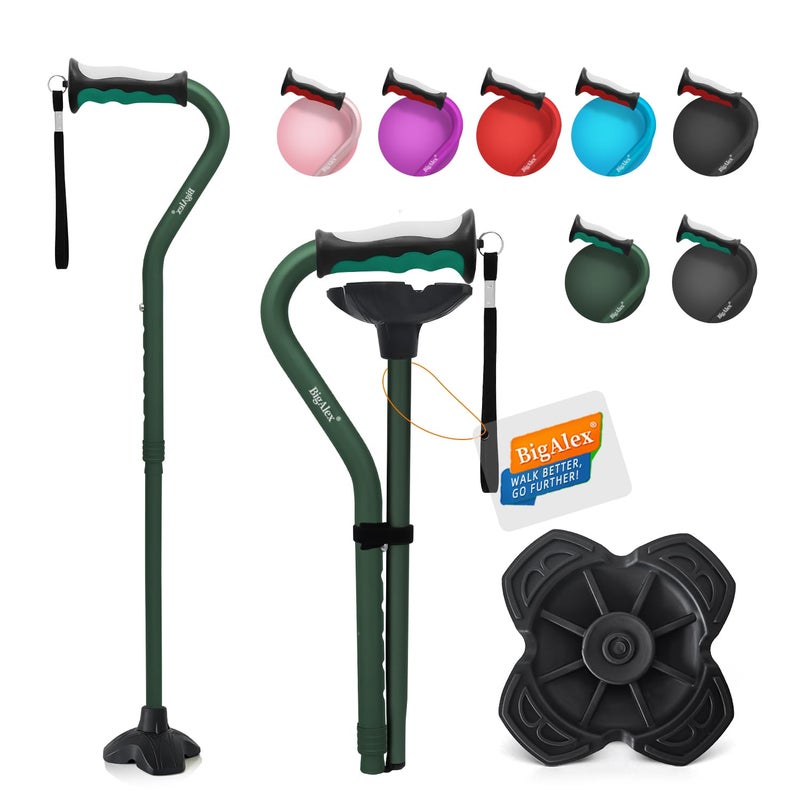BigAlex Folding Walking Sticks for Men & Women, Adjustable Stability Stick for Mobility, Heavy Duty, Foldable, Lightweight, Portable Travel Aid with Comfortable Offset Handle for Seniors & Adults